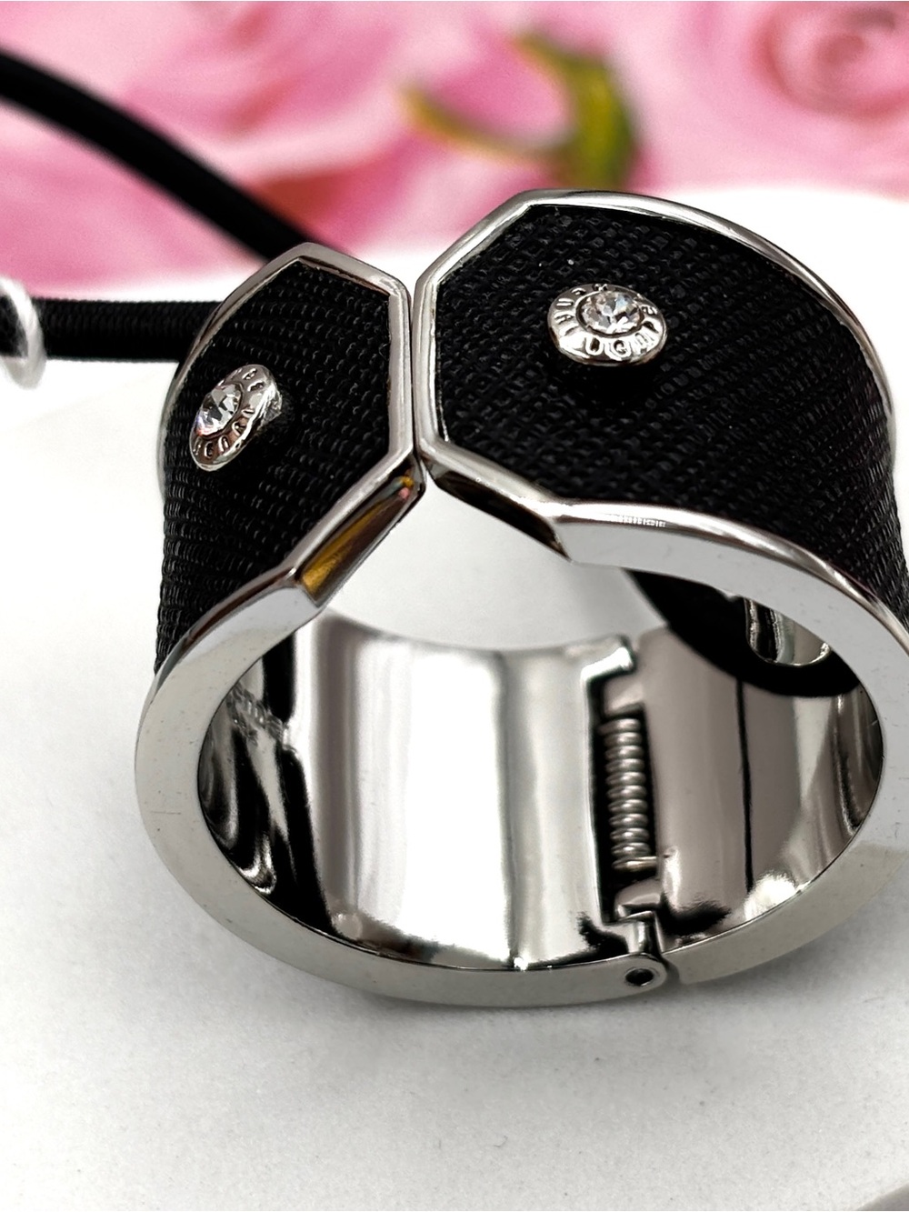 Henri Bendel Leather Signed Rivet Hair Tie Pony-tail Holder